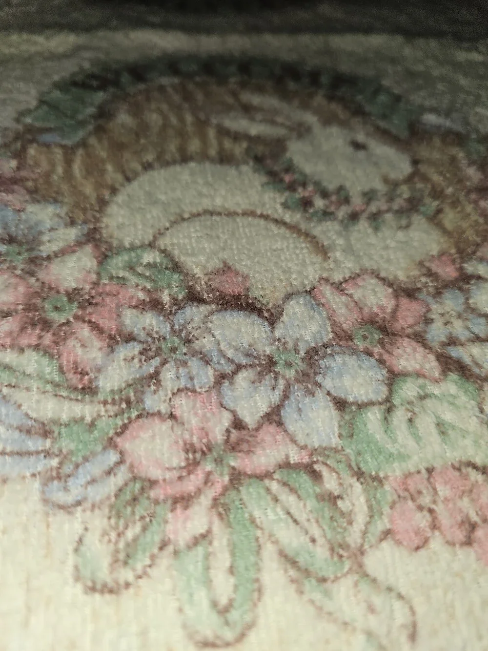 VTG Cannon Floral Terry Kitchen Towel Cream Mauve Fringe Bunny Cottagecore